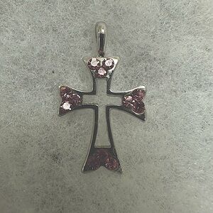 Small silver cross w pink crystals